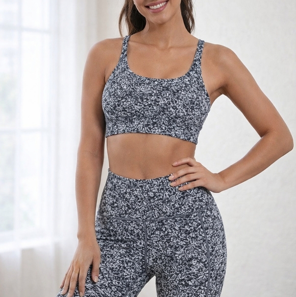 Athleta Exhale Moonflower Jacquard Set Black White Sports Bra & Leggings S/XS - Picture 3 of 16